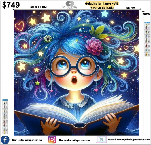 Magia de la lectura 50 x 50 contiene Diamante gelatina brillante en la oscuridad, ab y polvo de hada