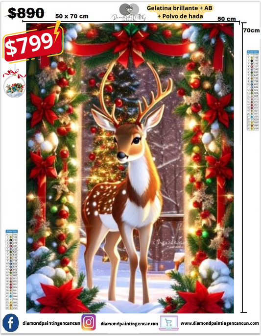 Venado navideño 50 x 70 contiene Diamante gelatina brillante en la oscuridad, ab y polvo de hada