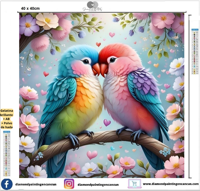 Pajaritos 40 x 40 contiene DIAMANTES GELATINA BRILLANTE EN LA OSCURIDAD, AB Y POLVO DE HADA