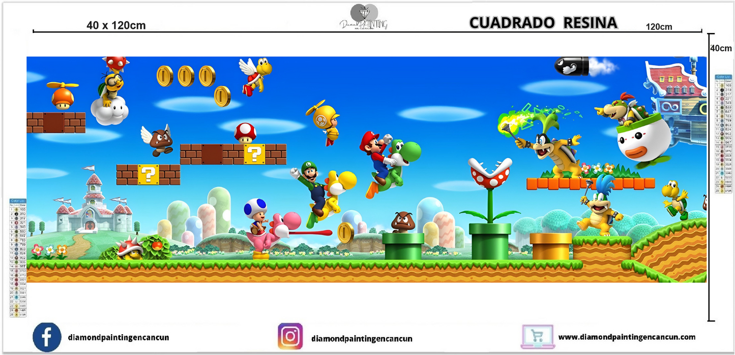 Mario 40 x 120 Contiene DIAMANTES DE RESINA: GELATINA BRILLANTE EN LA OSCURIDAD, AB Y POLVO DE HADA