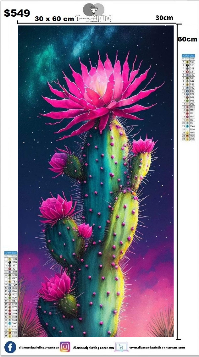 Cactus 30 x 60cm CONTIENE DIAMANTES AB Y POLVO DE HADA