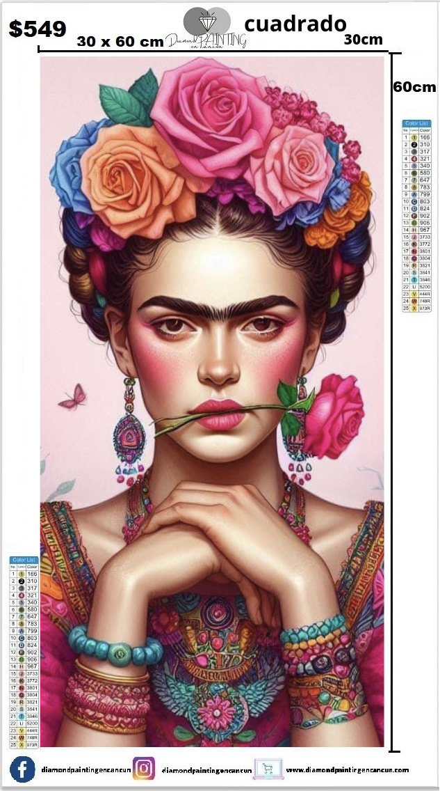 Frida Kahlo 30 x 60 CUADRADO contiene DIAMANTES AB Y POLVO DE HADA
