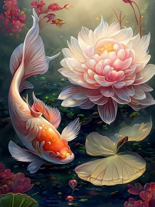 Koi y loto 30 x 40