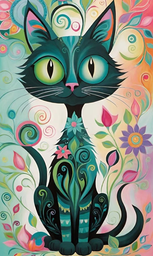 Gatito 30 x 50cm Contiene DIAMANTES DE RESINA: GELATINA BRILLANTE EN LA OSCURIDAD, AB Y POLVO DE HADA