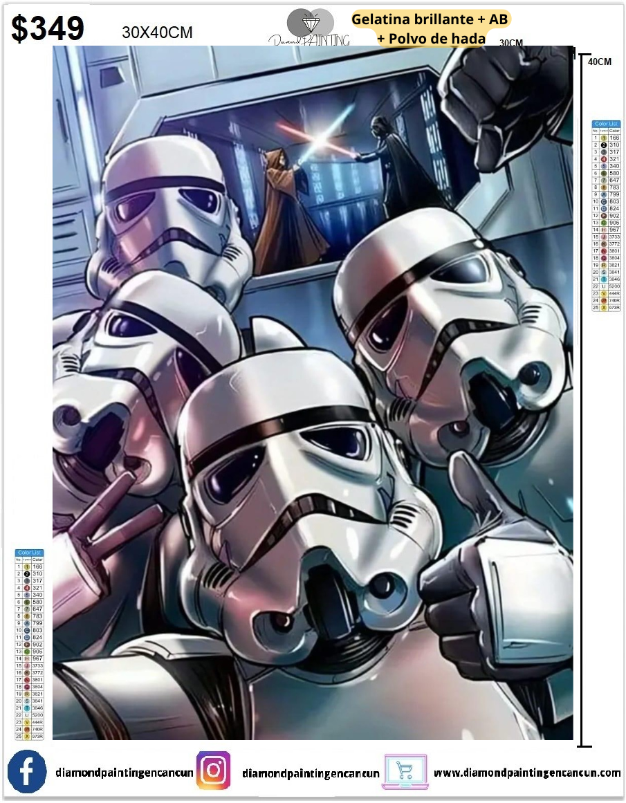 Stormtrooper 30 x 40 contiene Diamante gelatina brillante en la oscuridad, ab y polvo de hada