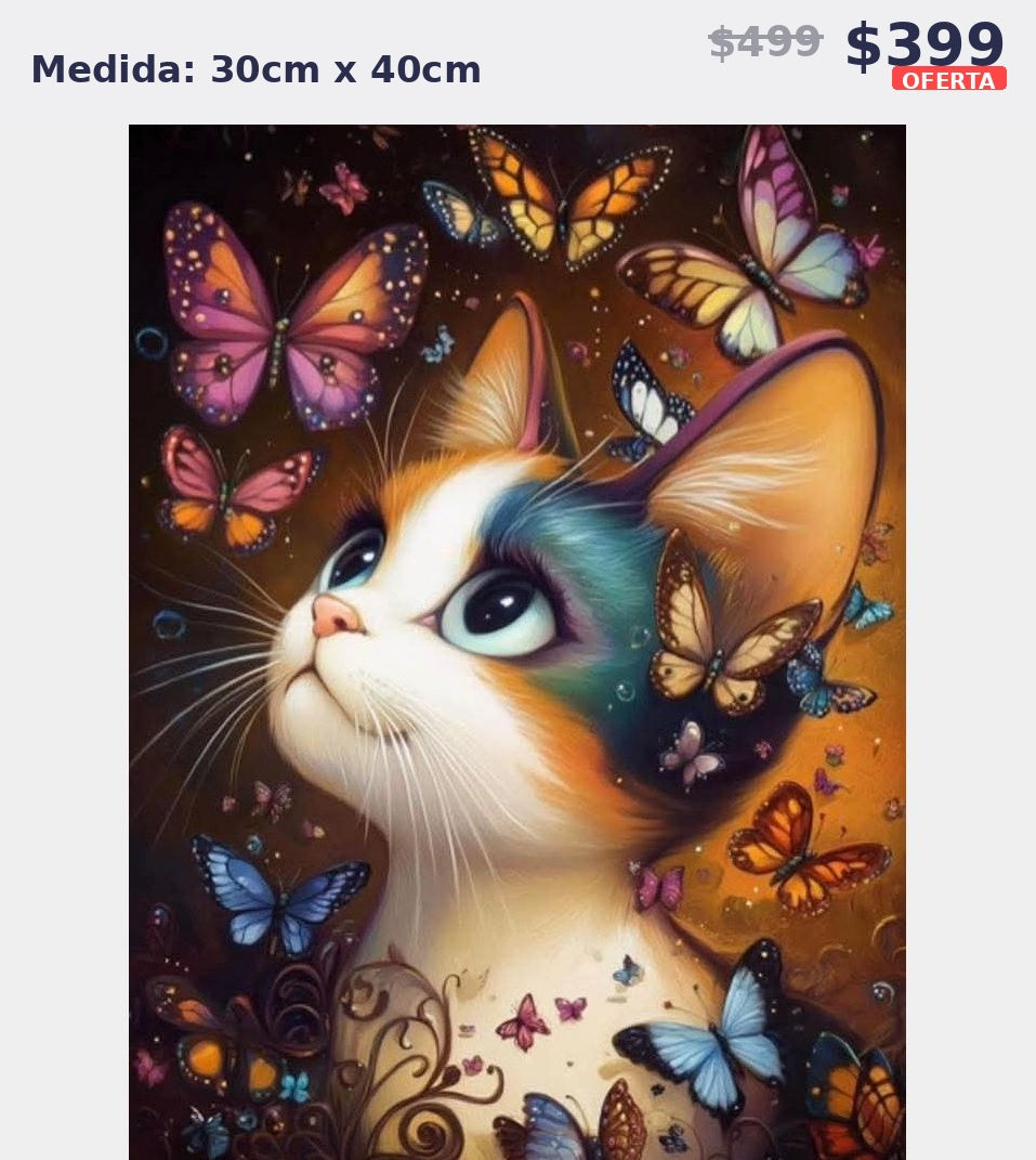 gato con mariposas 30 x 40 | Aparta con $100 / Resta $299