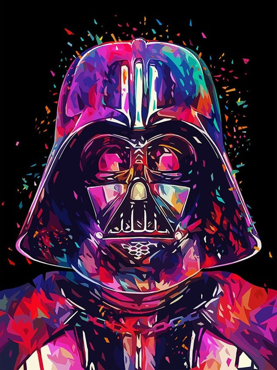 Darth Vader 30 x 40cm  Contiene DIAMANTES DE RESINA: GELATINA BRILLANTE EN LA OSCURIDAD, AB Y POLVO DE HADA