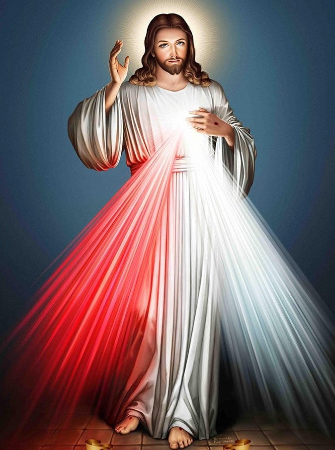 Jesus Milagroso 30 x 40cm contiene DIAMANTE GELATINA BRILLANTE EN LA OSCURIDAD, AB Y POLVO DE HADA