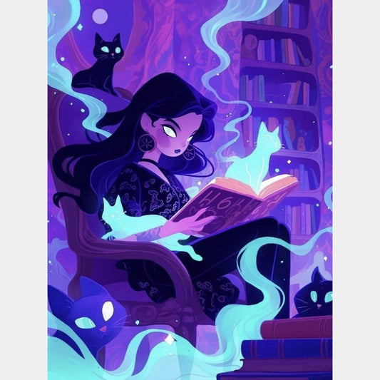 Lectura con gato 30 x 40