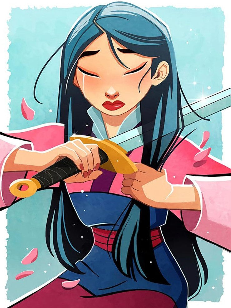 Mulan 30 x 40cm Contiene DIAMANTES DE RESINA: GELATINA BRILLANTE EN LA OSCURIDAD, AB Y POLVO DE HADA