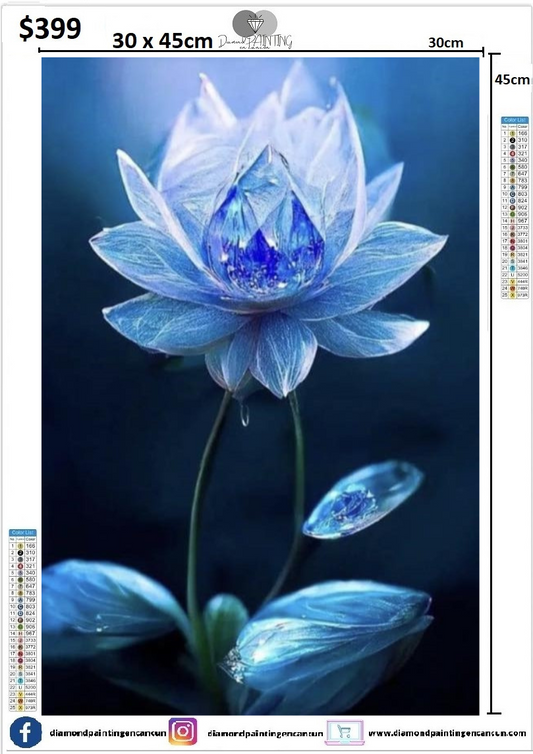 Flor de loto azul 30 x 45cm incluye Diamantes AB