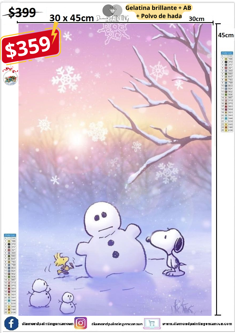 Snoopy 30 x 45 contiene Diamante gelatina brillante en la oscuridad, ab y polvo de hada