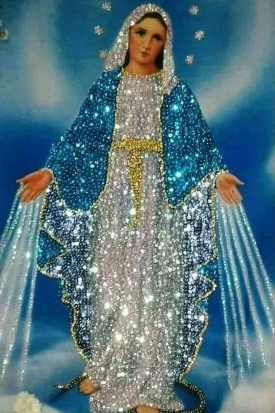 Virgen 30 x 45 contiene DIAMANTE GELATINA BRILLANTE EN LA OSCURIDAD, AB Y POLVO DE HADA