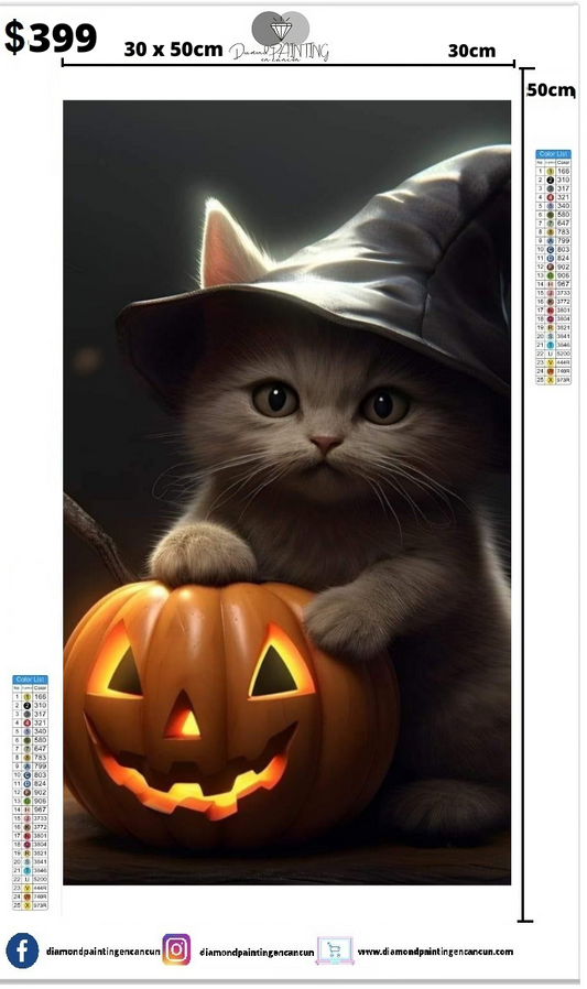 Gatito halloween 30 x 50cm contiene Diamantes AB