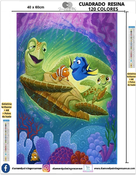 Nemo 40 x 60 Contiene 120 DIAMANTES DE RESINA: GELATINA BRILLANTE EN LA OSCURIDAD, AB Y POLVO DE HADA