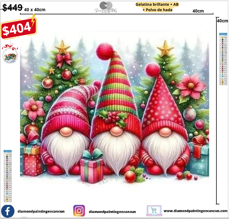 Gnomos 40 x 40 contiene Diamante gelatina brillante en la oscuridad, ab y polvo de hada