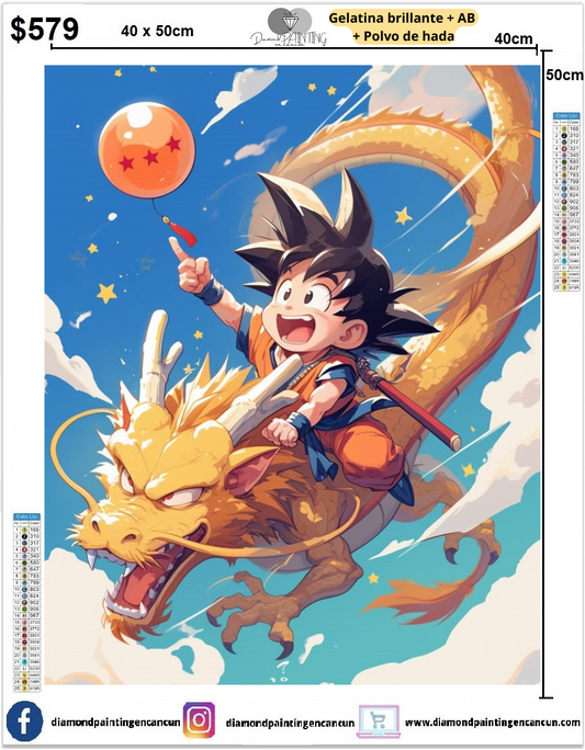 Goku 40 x 50 contiene Diamante gelatina brillante en la oscuridad, ab y polvo de hada