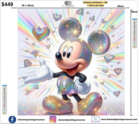 Mickey brillante 40 x 40 contiene Diamante gelatina brillante en la oscuridad, ab y polvo de hada