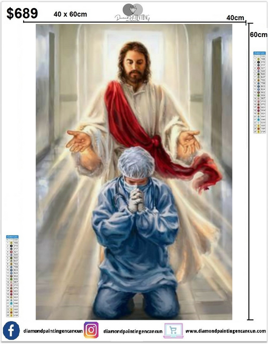 Jesús y doctor 40 x 60cm además incluye Diamantes AB