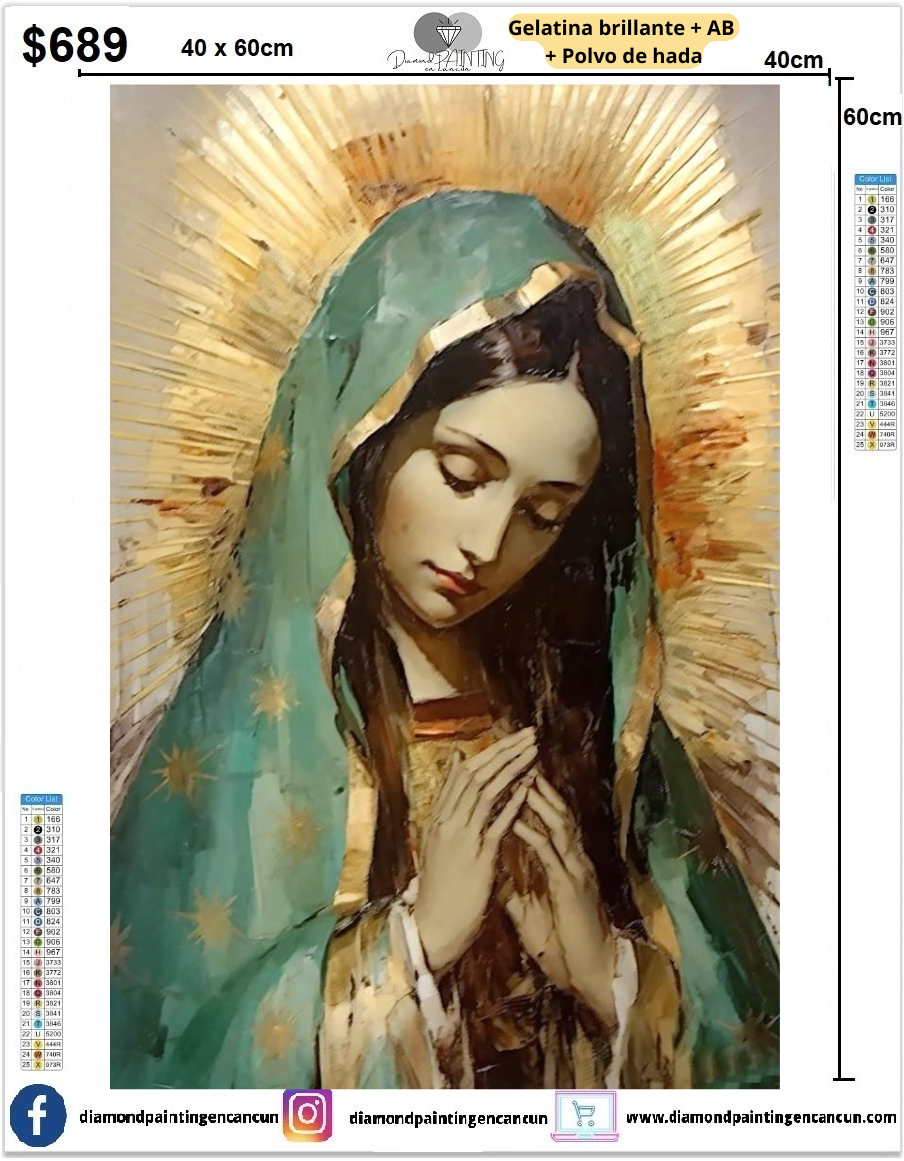 Virgen 40 x 60 contiene DIAMANTES GELATINA BRILLANTE EN LA OSCURIDAD, AB Y POLVO DE HADA