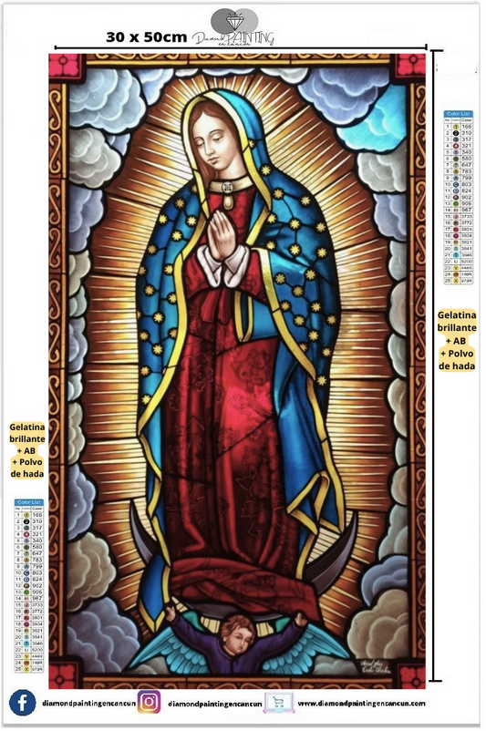 Virgen Maria 30 x 50 contiene DIAMANTE GELATINA BRILLANTE EN LA OSCURIDAD, AB Y POLVO DE HADA