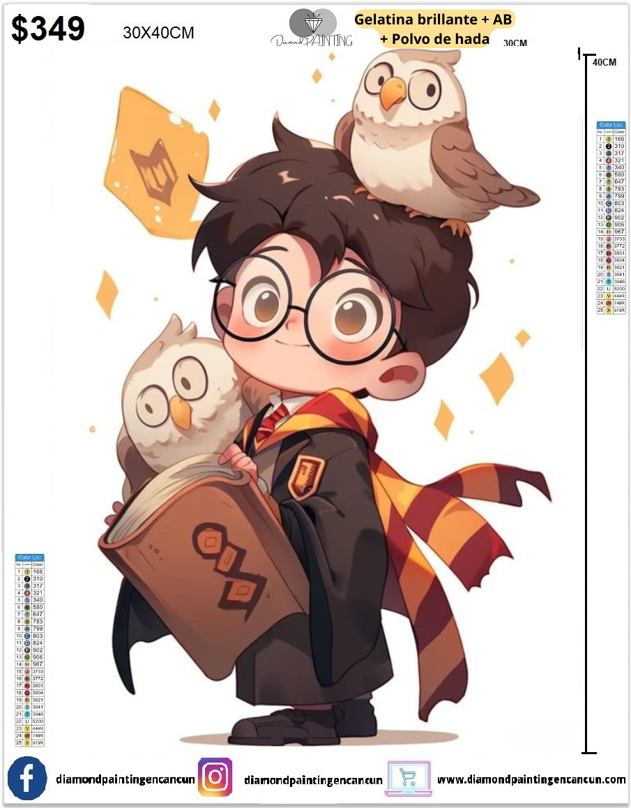 Harry Potter 30 x 40 contiene Diamante gelatina brillante en la oscuridad, ab y polvo de hada