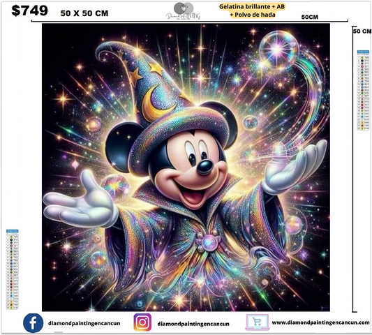 Mickey magia 50 x 50 contiene Diamante gelatina brillante en la oscuridad, ab y polvo de hada