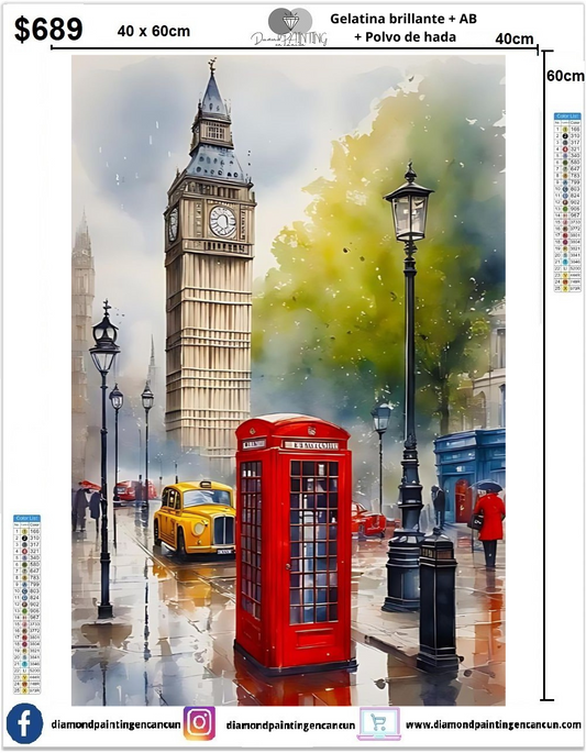 Big Ben 40 x 60 contiene DIAMANTE GELATINA BRILLANTE OSCURIDAD, AB Y POLVO DE HADA