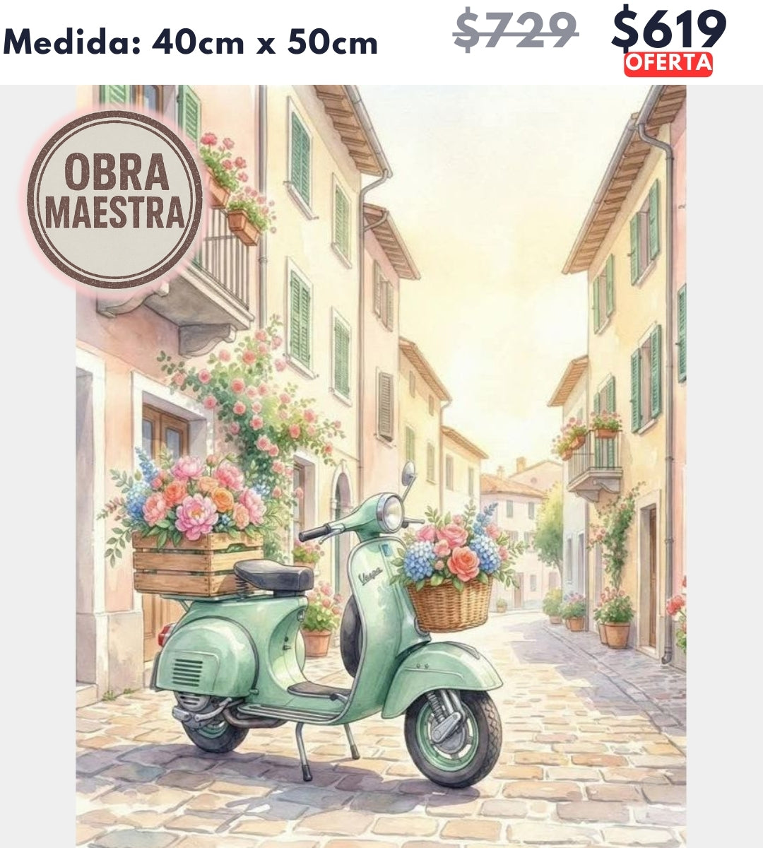 Moto con flores 40 x 50 OBRA MAESTRA | Aparta con $100 / Resta $520