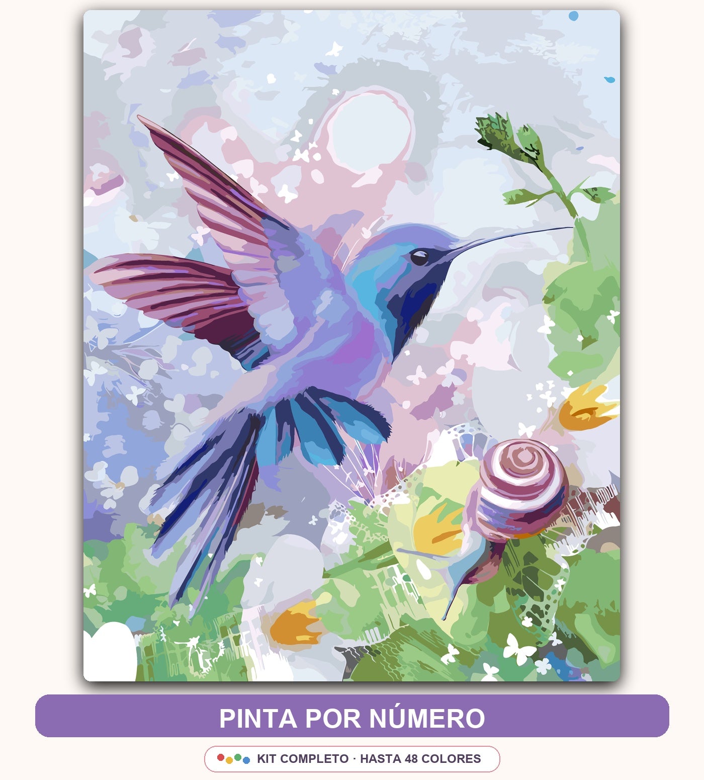 Colibrí con Flores Pastel | 40 x 50 cm