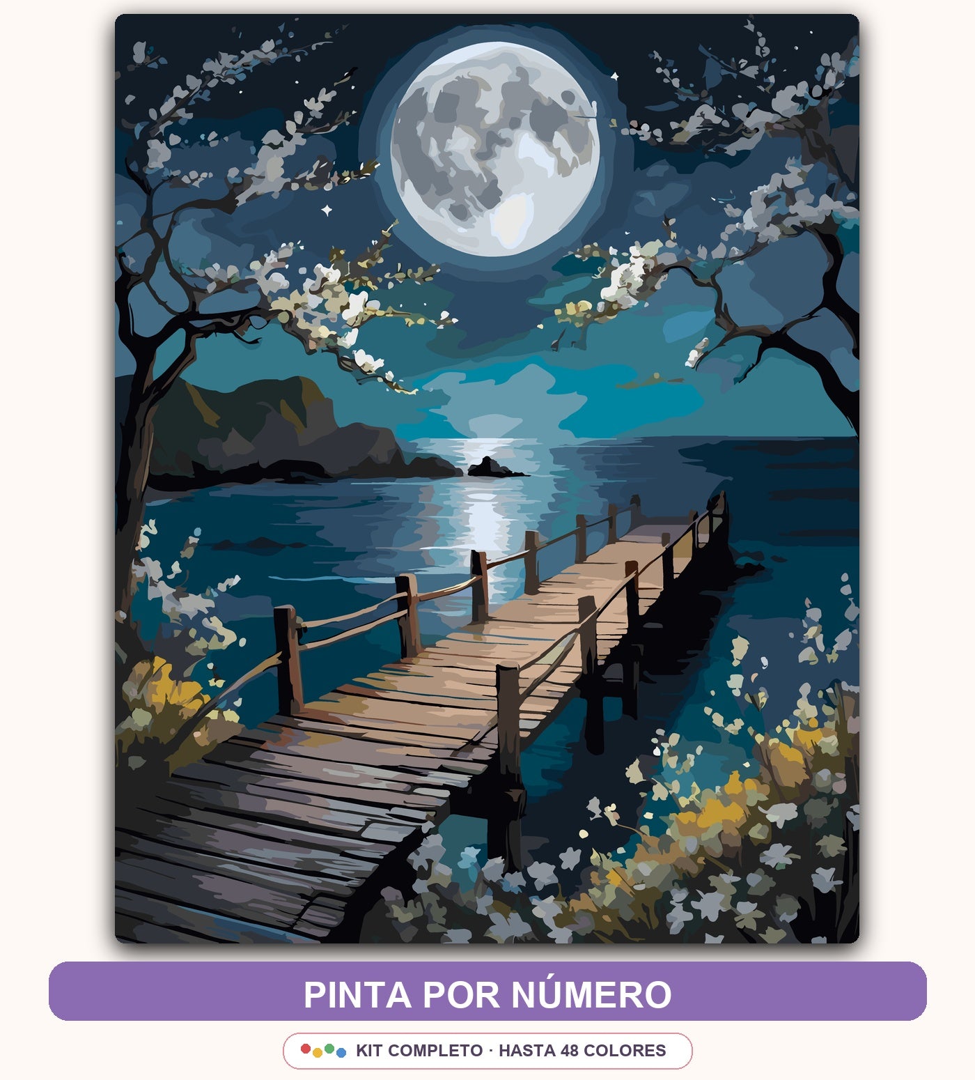 Muelle bajo la Luna | 40 x 50 cm