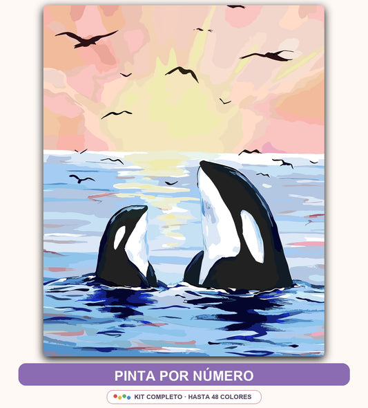 Orcas al Atardecer | 40 x 50 cm