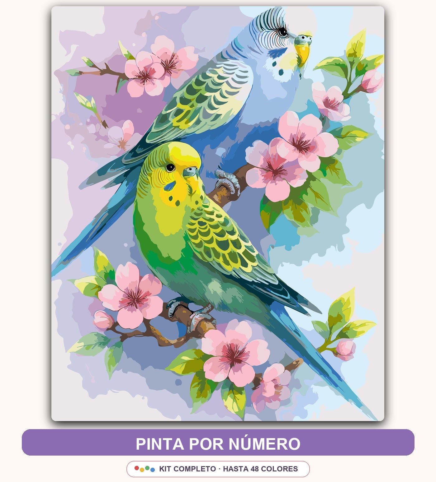 Periquitos en Flores | 40 x 50 cm