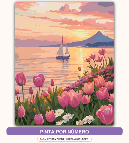 Velero entre Tulipanes | 40 x 50 cm