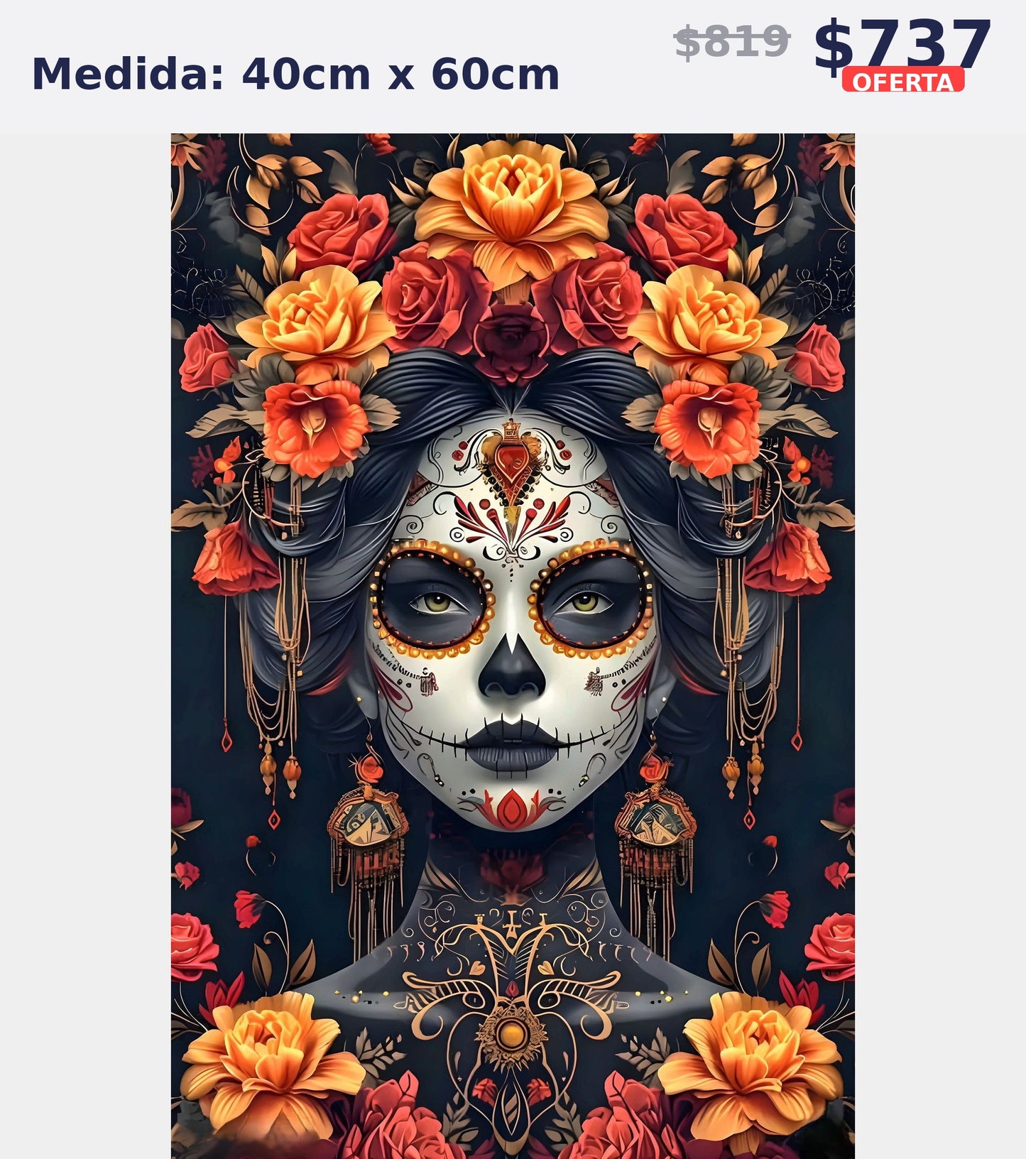 catrina flores naranjas 40 x 60 | Aparta con $100 / Resta $555