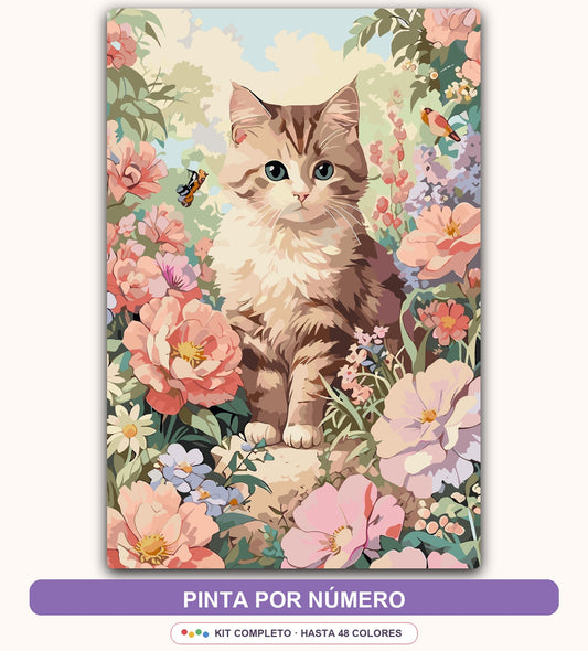 Gatito entre Flores | 40 x 60 cm