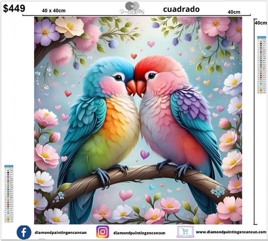 Pajaritos 40 x 40 CUADRADO contiene DIAMANTES AB Y POLVO DE HADA