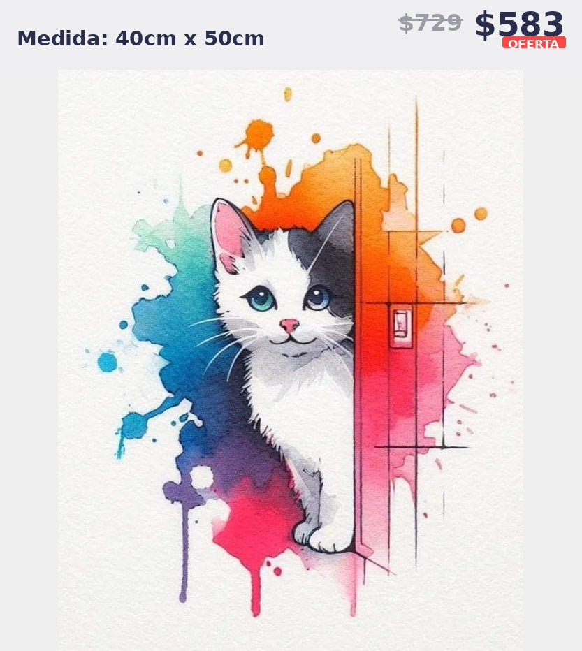 gato acuarela colores 40 x 50 | Aparta con $100 / Resta $483