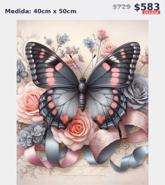 mariposa flores pastel 40 x 50 | Aparta con $100 / Resta $483