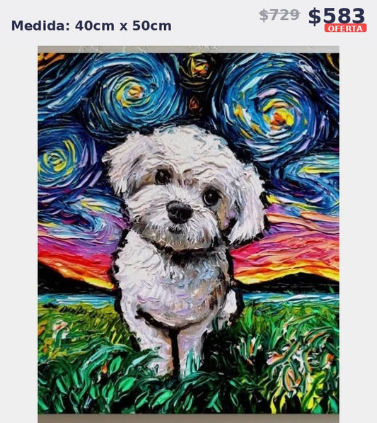 perrito blanco noche estrellada 40 x 50 | Aparta con $100 / Resta $483