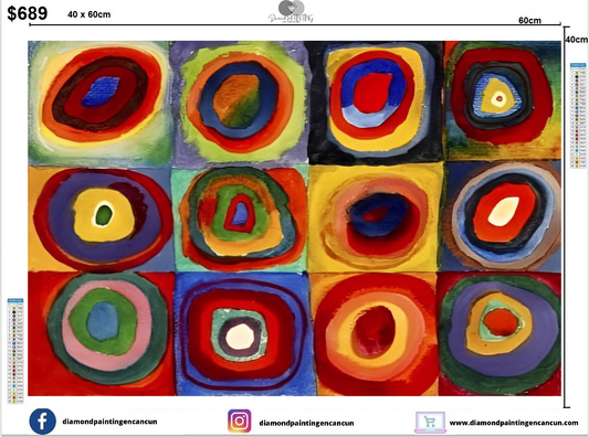 Cuadrados y círculos concéntricos Kandinsky 40 x 60cm Amedás incluye algunos Diamantes AB