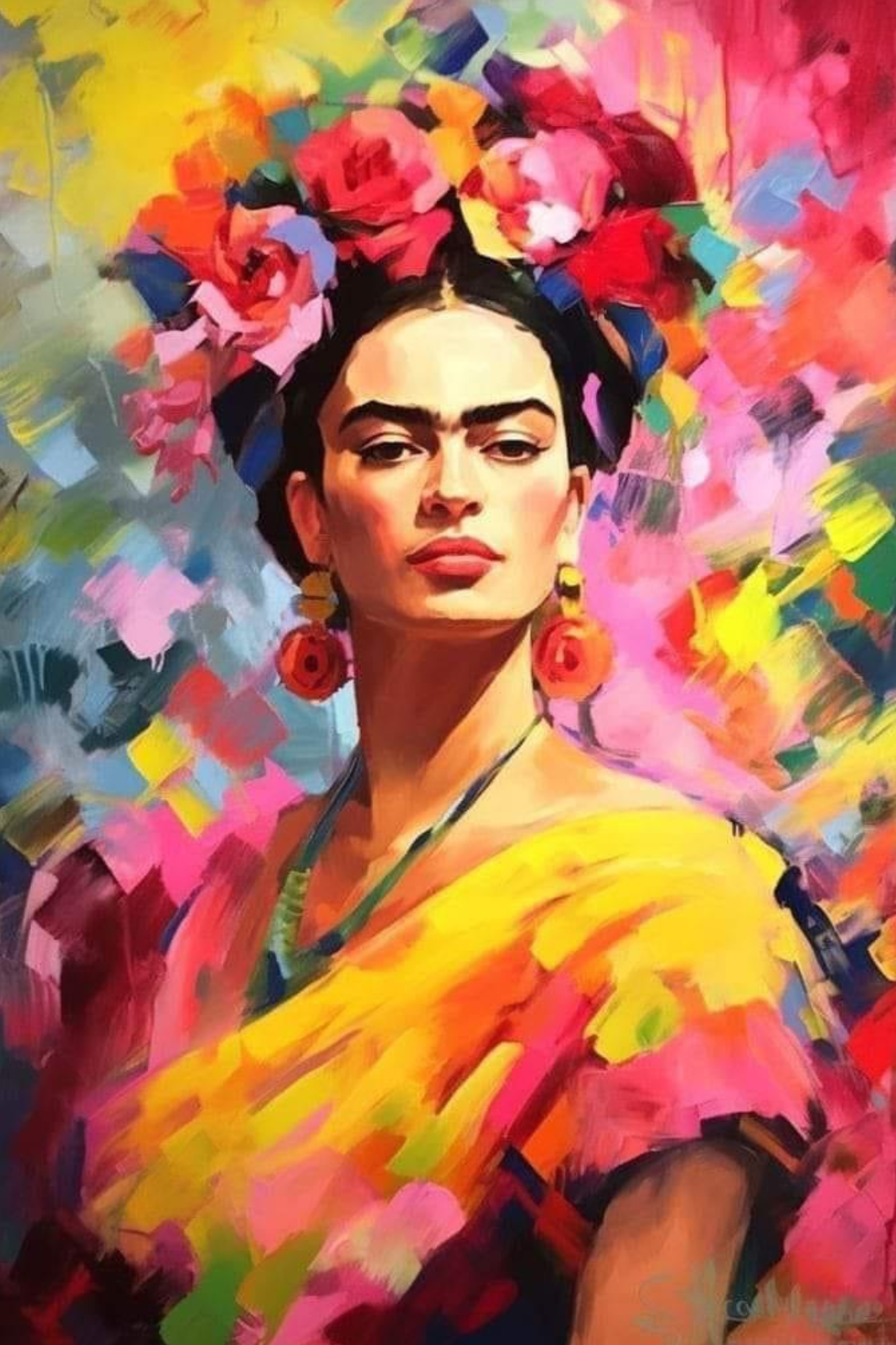 Frida 40 x 60cm  Contiene DIAMANTES DE RESINA: GELATINA BRILLANTE EN LA OSCURIDAD, AB Y POLVO DE HADA