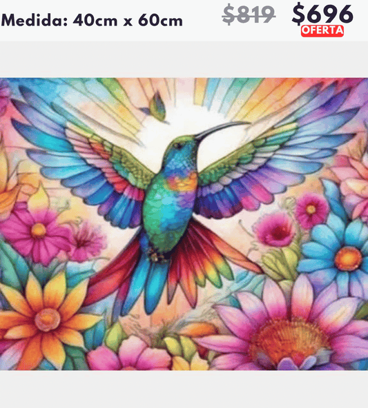 Colibri con flores 40 x 60 | Aparta con $100 / Resta $596