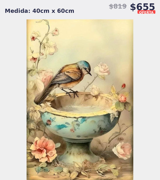 pajaro en taza antigua 40 x 60 | Aparta con $100 / Resta $555