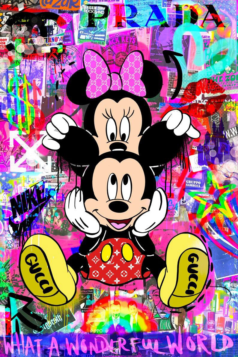 Mickey y mminnie 40 x 60cm Contiene DIAMANTES DE RESINA: GELATINA BRILLANTE EN LA OSCURIDAD, AB Y POLVO DE HADA