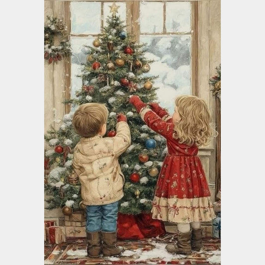 Niños decorando pino 40 x 60