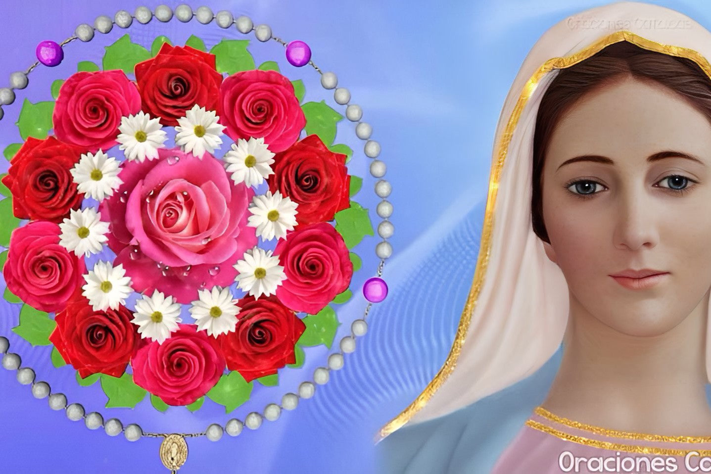 Virgen Rosas rojas 40 x 60