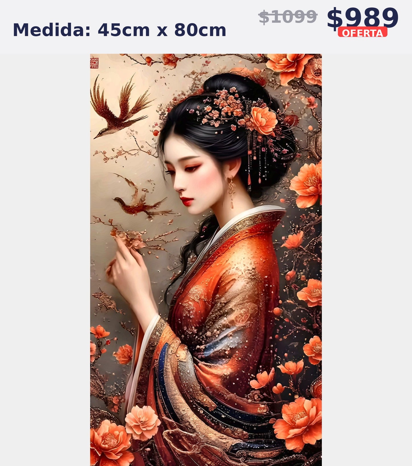 geisha flores naranjas 45 x 80 | Aparta con $100 / Resta $779