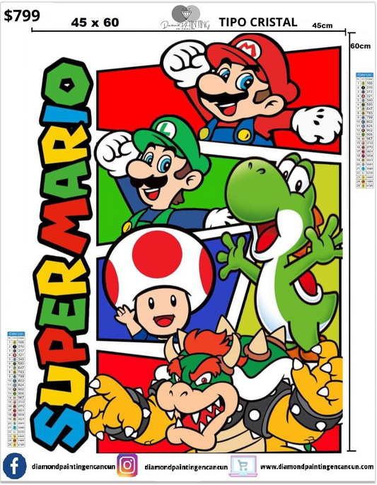 Mario 45 x 60cm TODO DIAMANTES TIPO CRISTAL