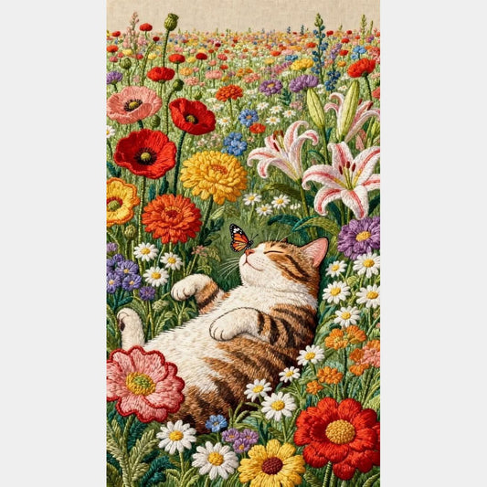 Gatito con flores | 45 x 80 cm
